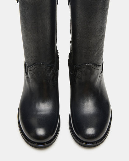 RUBEN Black Leather Rounded Toe Women's Boot | Steve Madden
