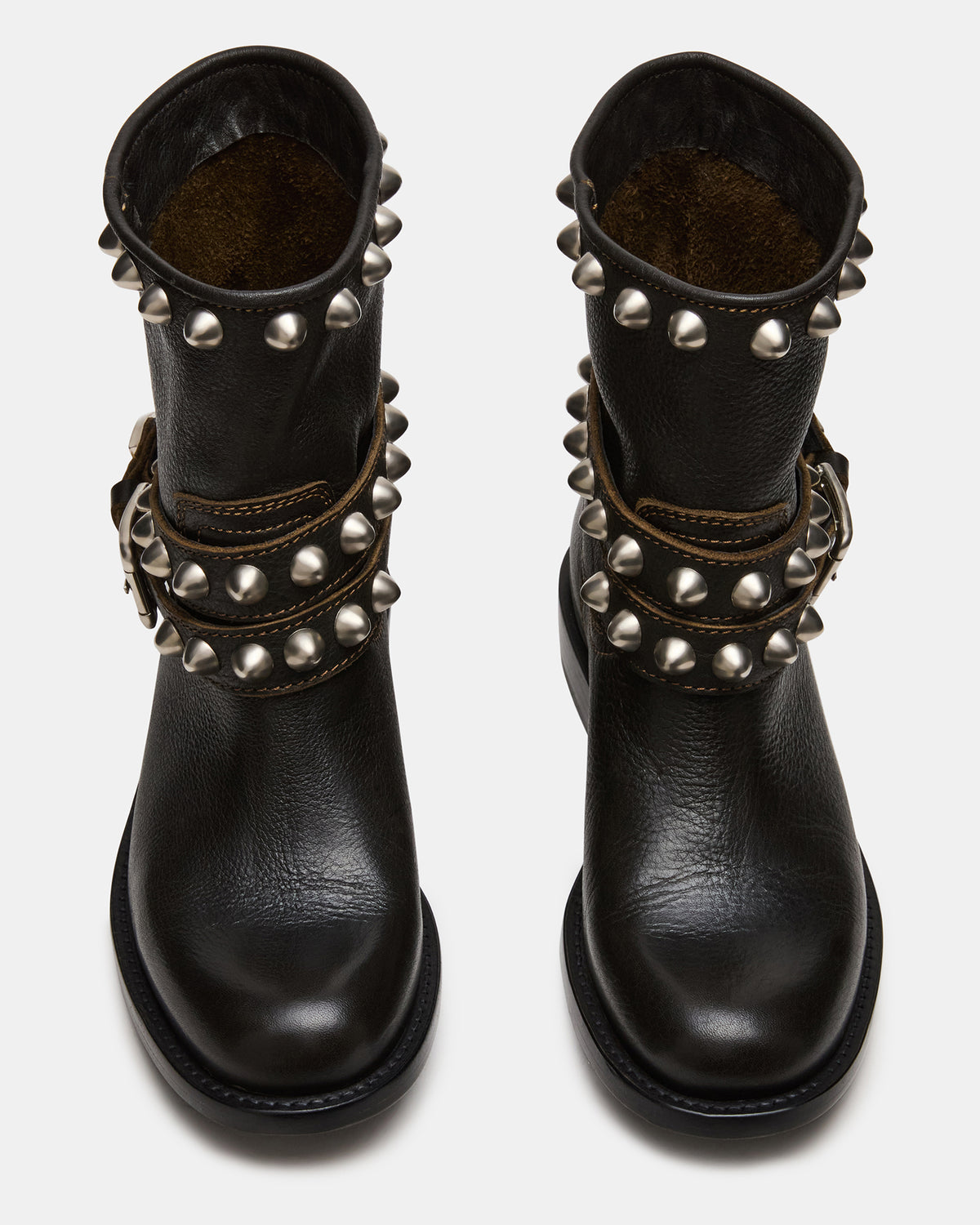 ORBIT Black Distressed Gold Detail Moto Women's Ankle Boot | Steve Madden