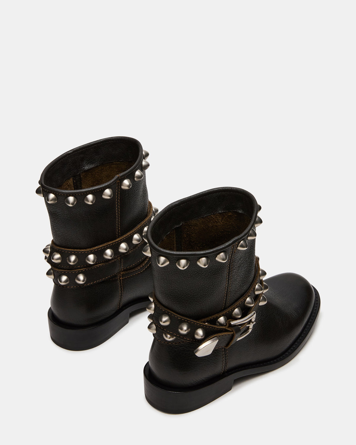 ORBIT Black Distressed Gold Detail Moto Women's Ankle Boot | Steve Madden