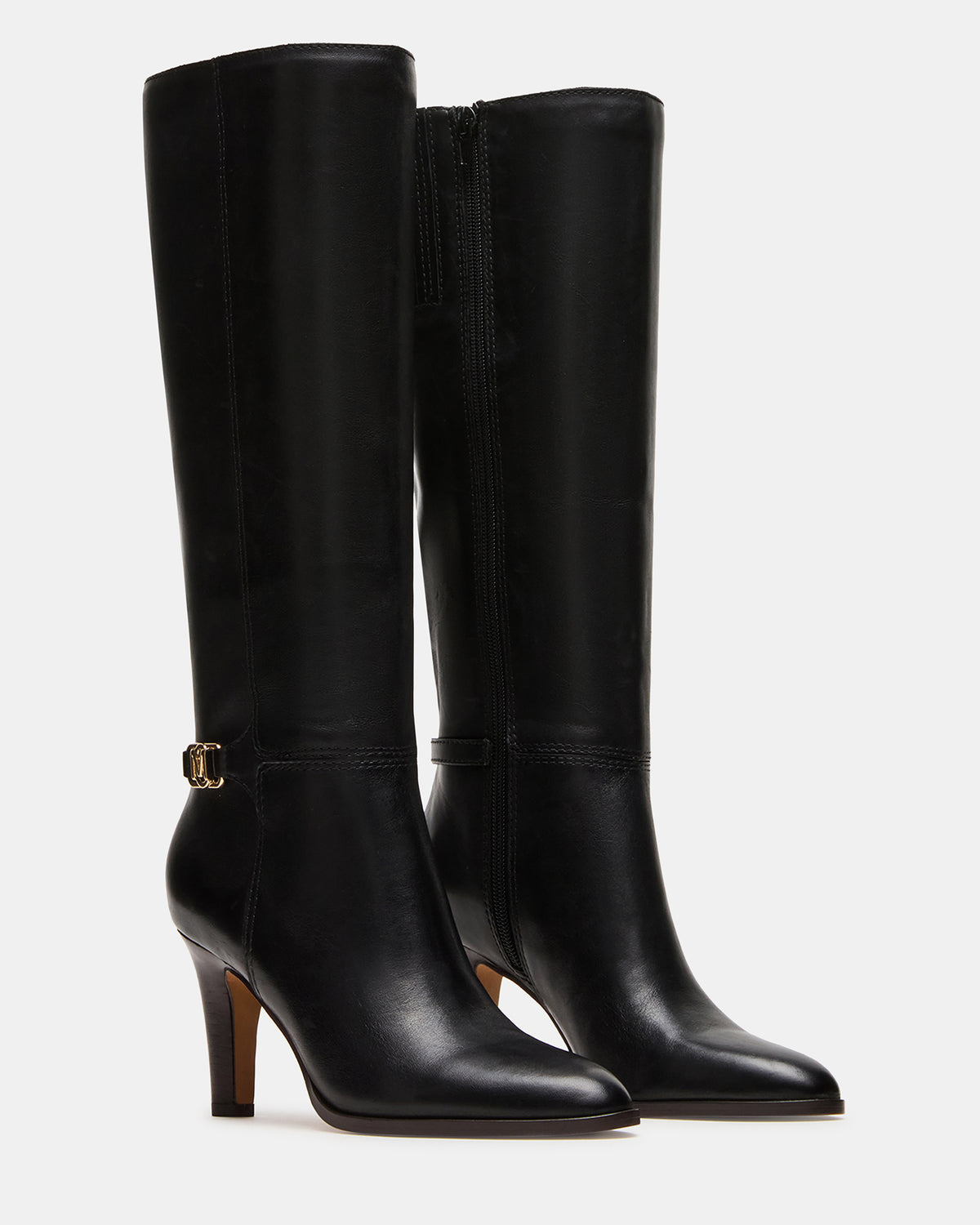 RHETT Black Leather Knee-High Heeled Women's Boot | Steve Madden