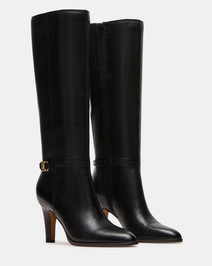 RHETT Black Leather Knee-High Heeled Women's Boot | Steve Madden