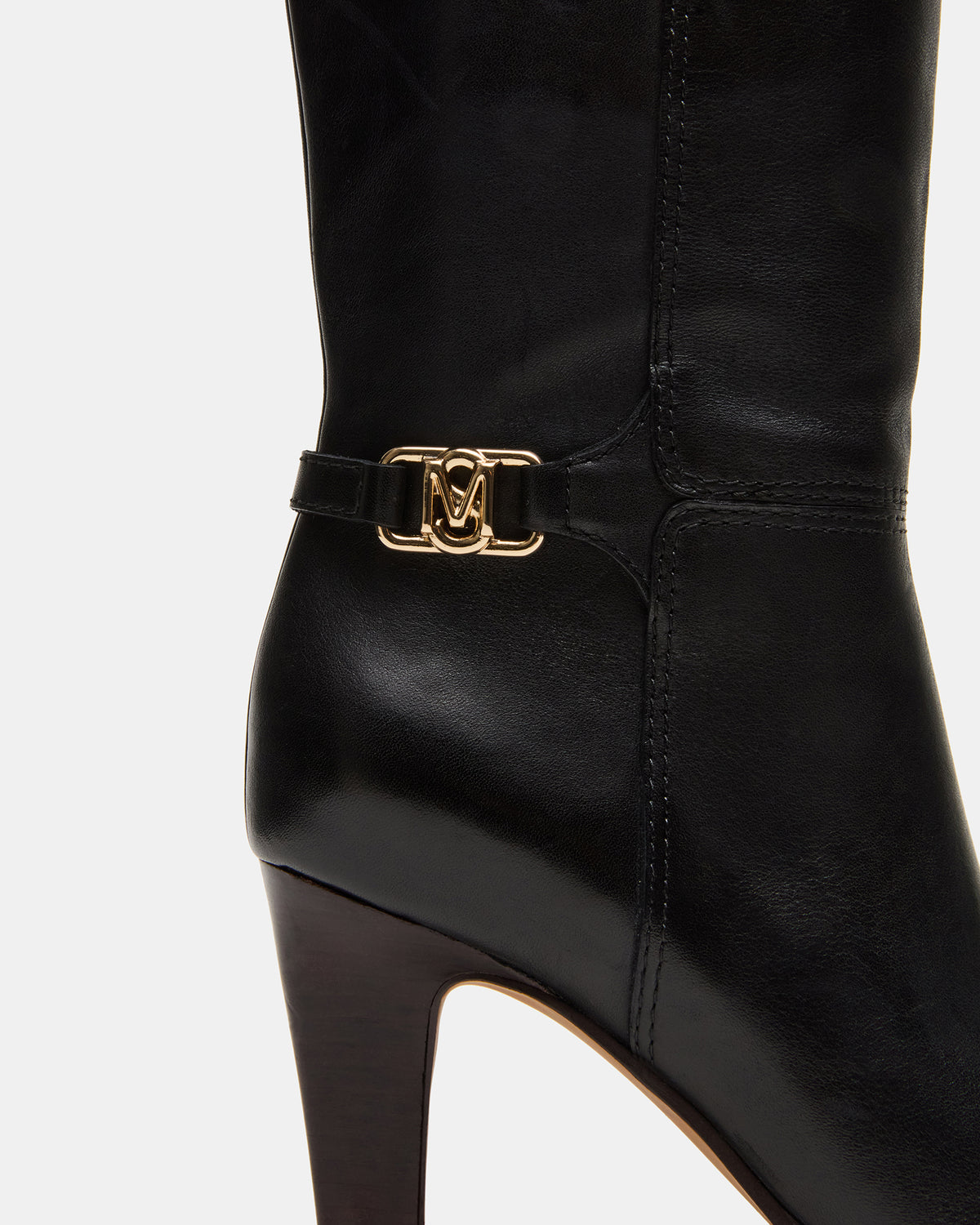 RHETT Black Leather Knee-High Heeled Women's Boot | Steve Madden