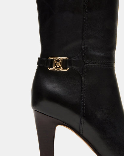 RHETT Black Leather Knee-High Heeled Women's Boot | Steve Madden