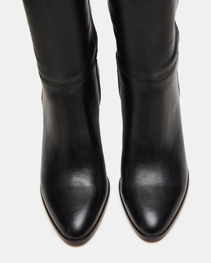 RHETT Black Leather Knee-High Heeled Women's Boot | Steve Madden