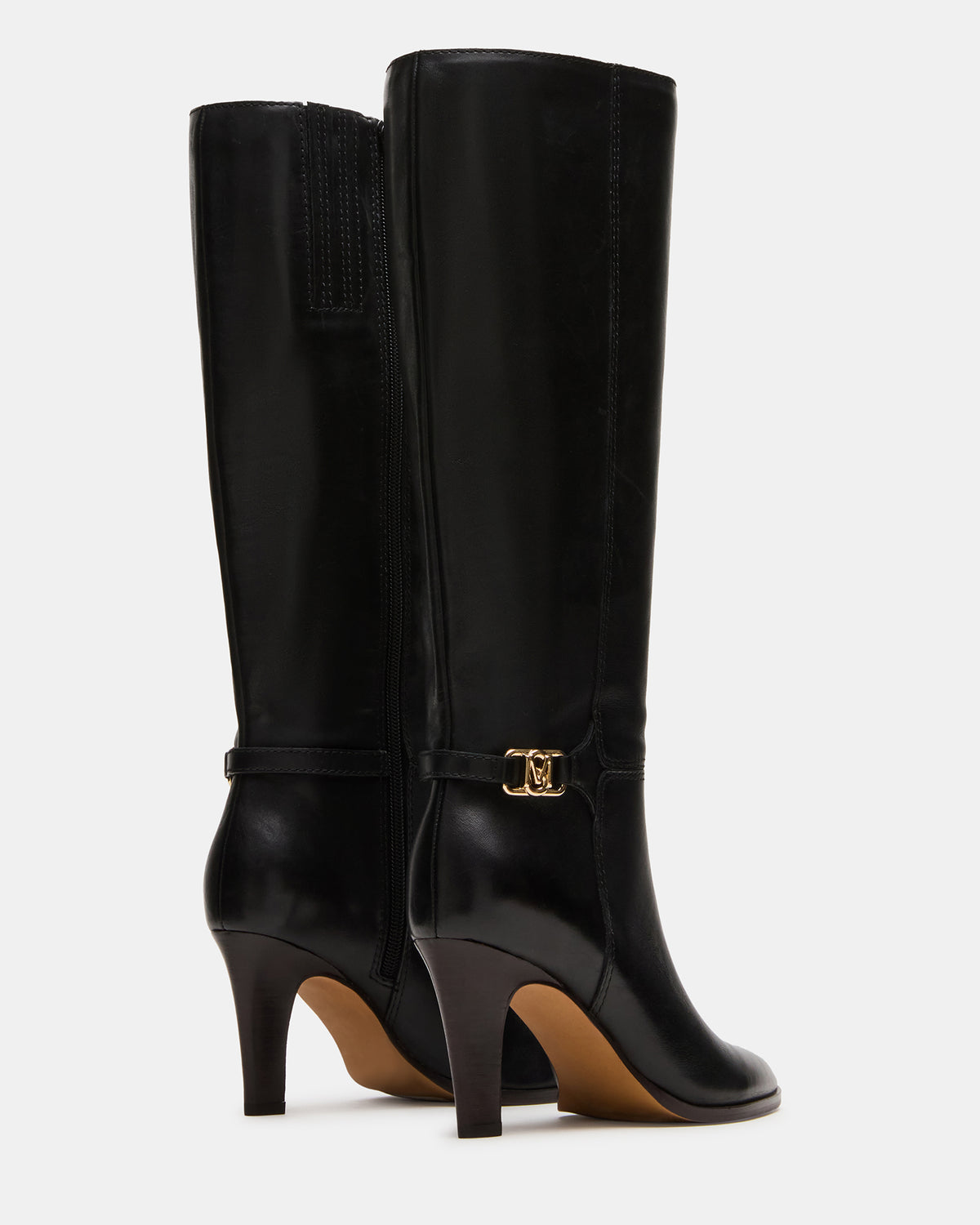 RHETT Black Leather Knee-High Heeled Women's Boot | Steve Madden