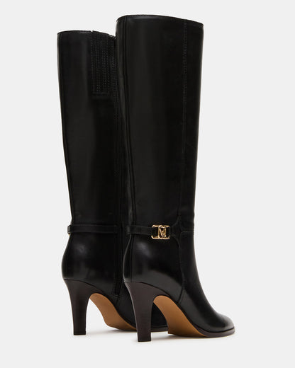 RHETT Black Leather Knee-High Heeled Women's Boot | Steve Madden
