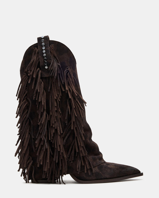 LANDMARK Brown Leopard Cuffed Fringe Western Women's Ankle Boot | Steve Madden