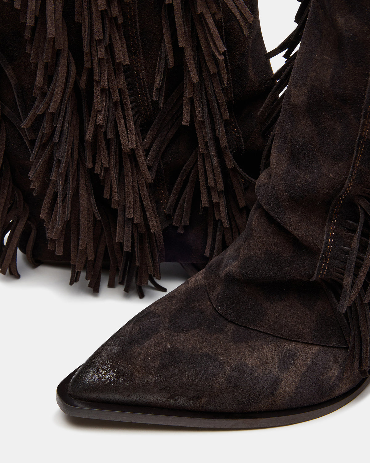 LANDMARK Brown Leopard Cuffed Fringe Western Women's Ankle Boot | Steve Madden