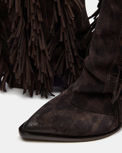 LANDMARK Brown Leopard Cuffed Fringe Western Women's Ankle Boot | Steve Madden
