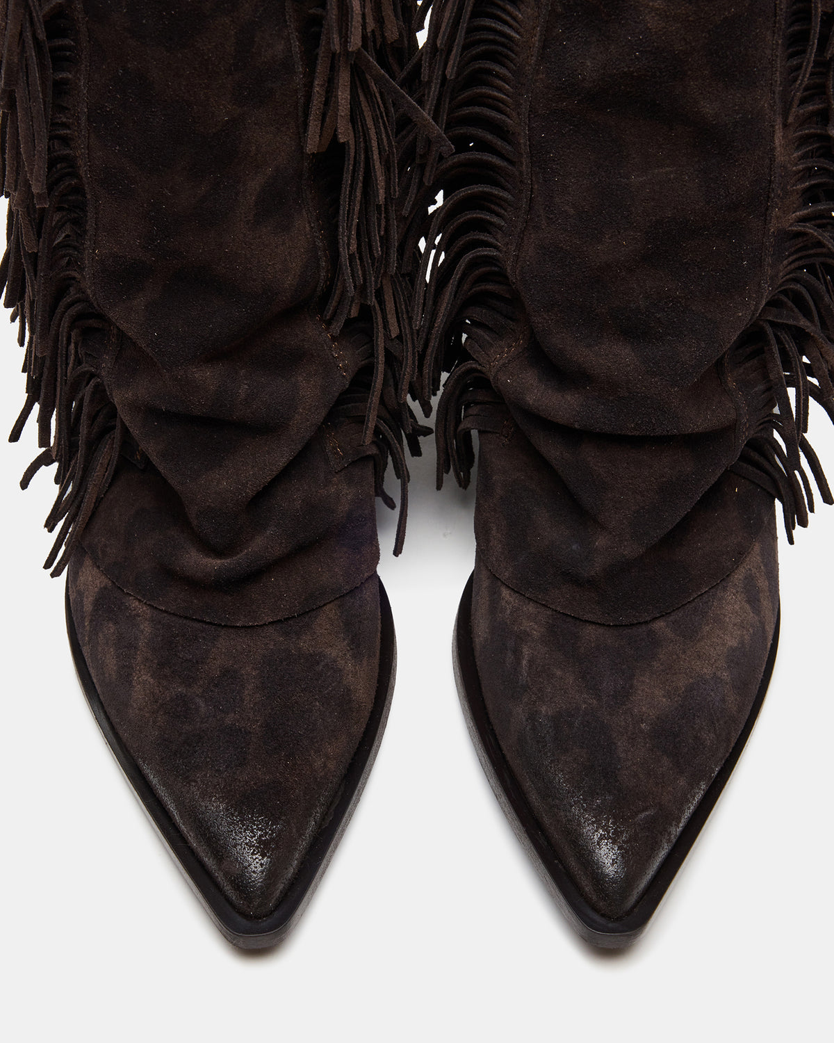 LANDMARK Brown Leopard Cuffed Fringe Western Women's Ankle Boot | Steve Madden