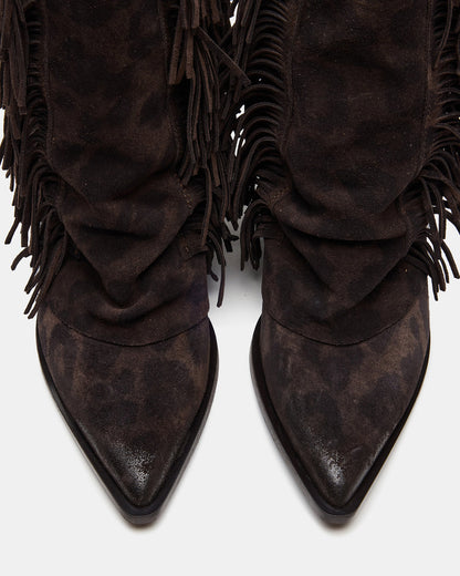 LANDMARK Brown Leopard Cuffed Fringe Western Women's Ankle Boot | Steve Madden