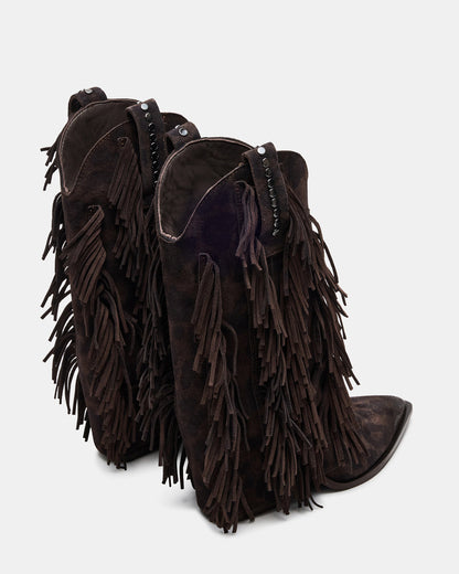 LANDMARK Brown Leopard Cuffed Fringe Western Women's Ankle Boot | Steve Madden