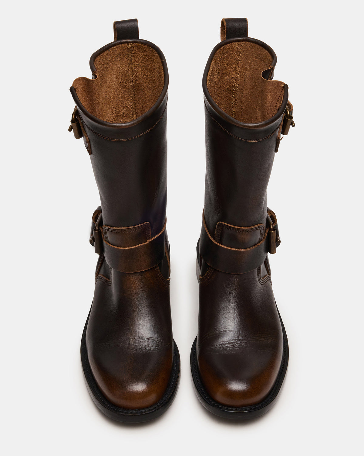 IRVING Black Distressed Buckle Moto Round-Toe Women's Boot | Steve Madden