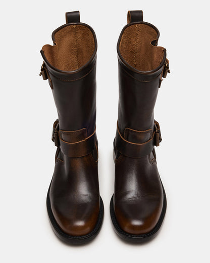IRVING Black Distressed Buckle Moto Round-Toe Women's Boot | Steve Madden