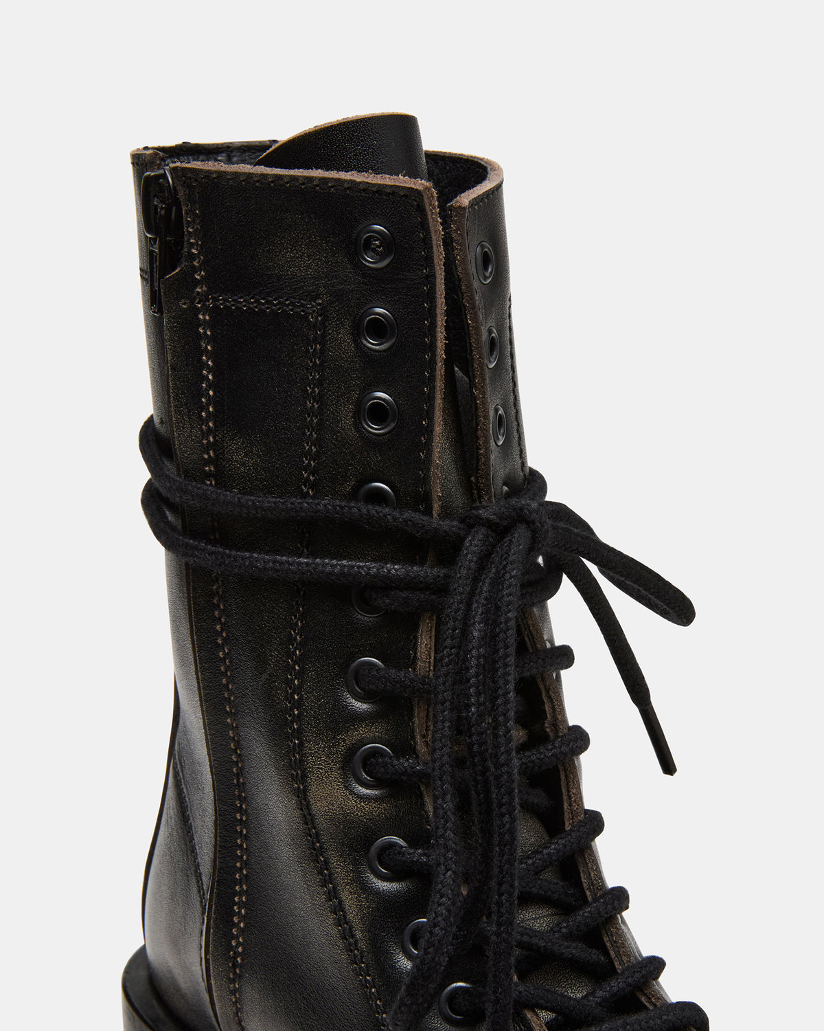 THERON Black Distressed Moto Combat Women's Ankle Boot | Steve Madden