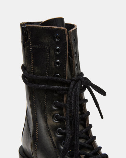 THERON Black Distressed Moto Combat Women's Ankle Boot | Steve Madden