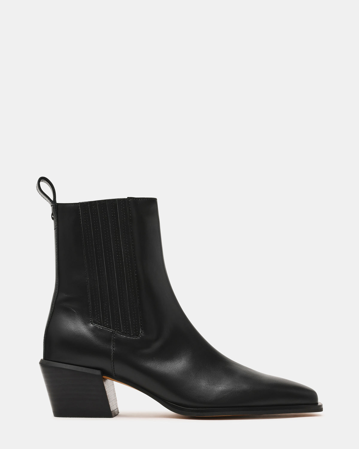 DARSEN Black Leather Square-Toe Block Heel Women's Ankle Boot | Steve Madden