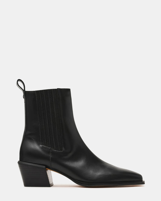 DARSEN Black Leather Square-Toe Block Heel Women's Ankle Boot | Steve Madden