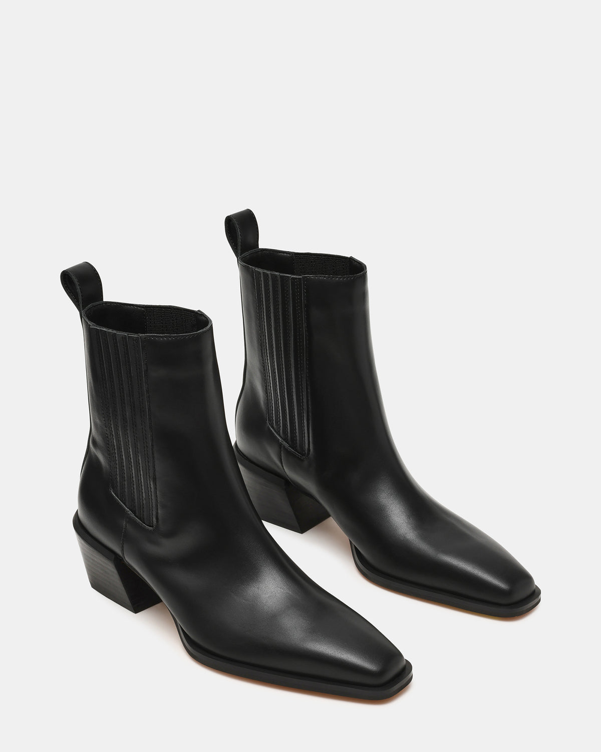 DARSEN Black Leather Square-Toe Block Heel Women's Ankle Boot | Steve Madden