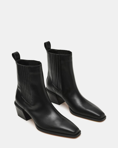 DARSEN Black Leather Square-Toe Block Heel Women's Ankle Boot | Steve Madden