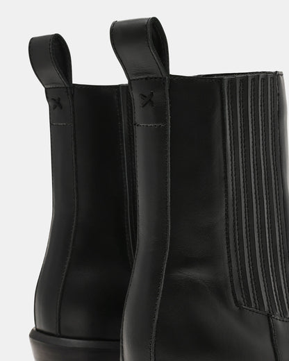 DARSEN Black Leather Square-Toe Block Heel Women's Ankle Boot | Steve Madden