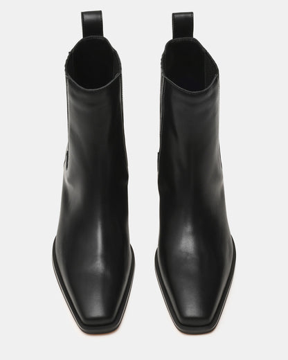 DARSEN Black Leather Square-Toe Block Heel Women's Ankle Boot | Steve Madden