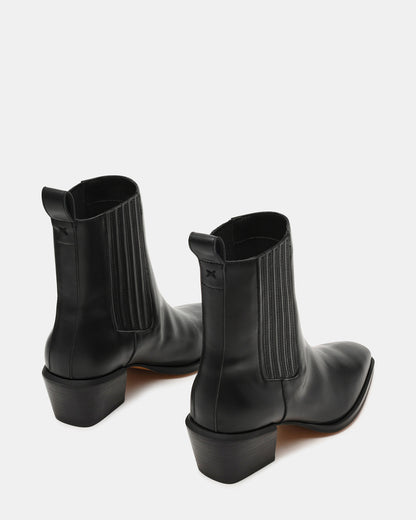 DARSEN Black Leather Square-Toe Block Heel Women's Ankle Boot | Steve Madden