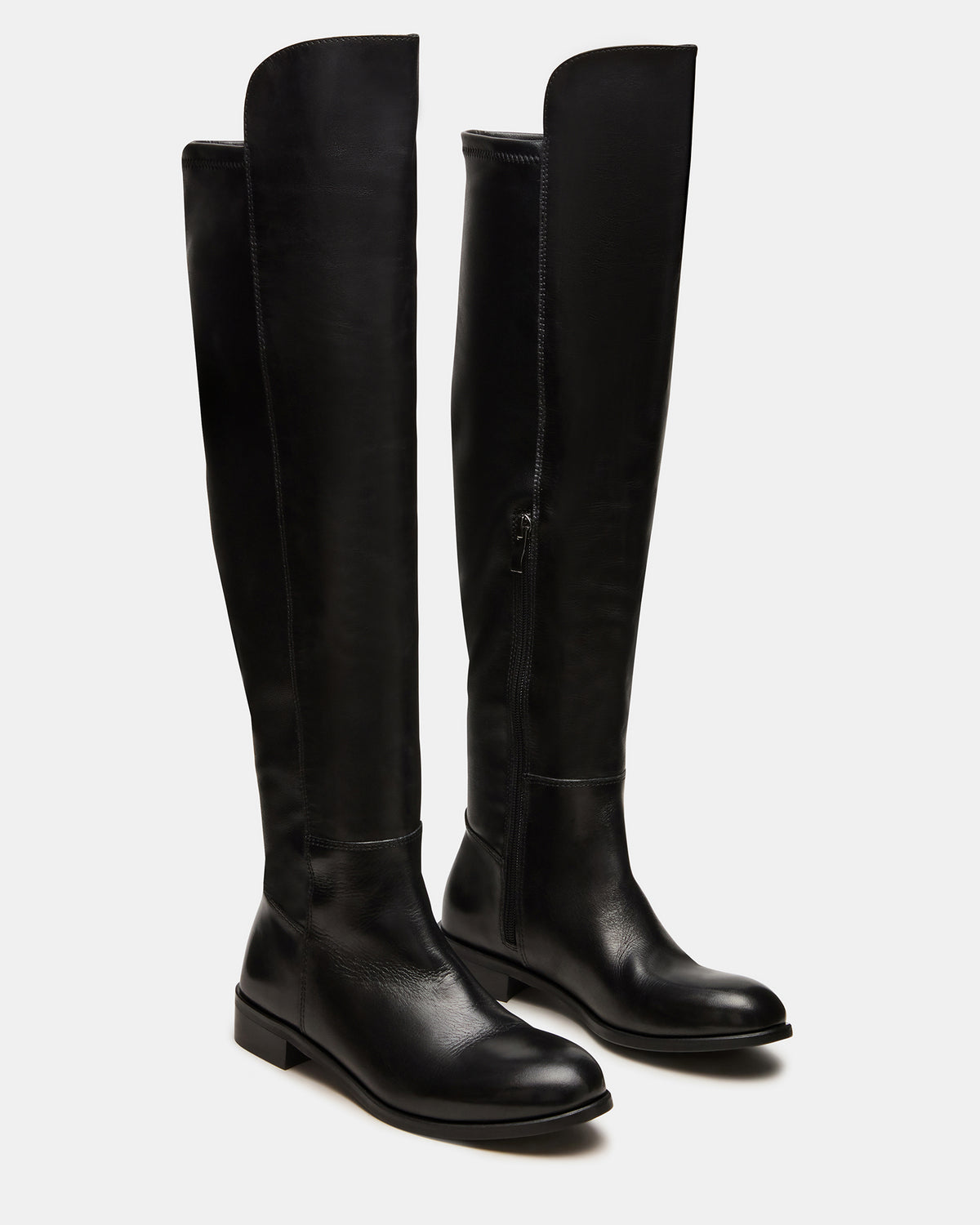 LANCASTER Black Leather Over-the-Knee Round Toe Women's Boots | Steve Madden