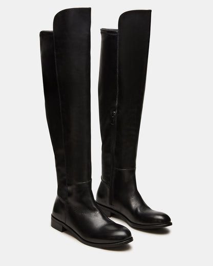 LANCASTER Black Leather Over-the-Knee Round Toe Women's Boots | Steve Madden