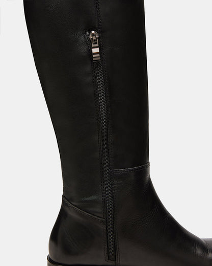 LANCASTER Black Leather Over-the-Knee Round Toe Women's Boots | Steve Madden