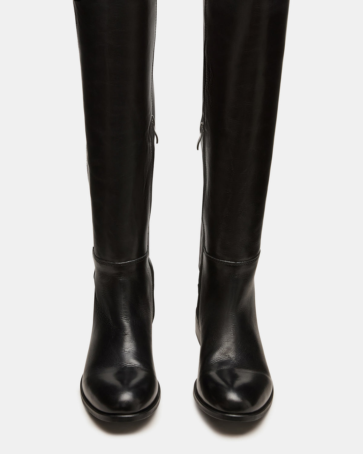 LANCASTER Black Leather Over-the-Knee Round Toe Women's Boots | Steve Madden