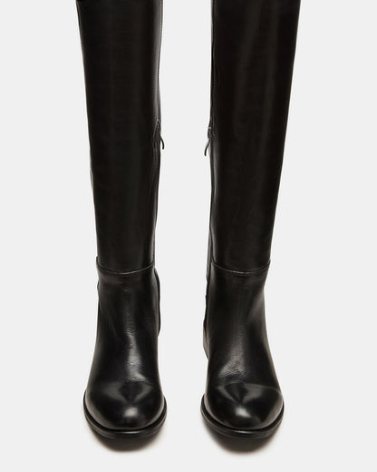 LANCASTER Black Leather Over-the-Knee Round Toe Women's Boots | Steve Madden
