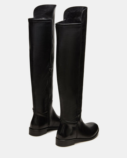 LANCASTER Black Leather Over-the-Knee Round Toe Women's Boots | Steve Madden