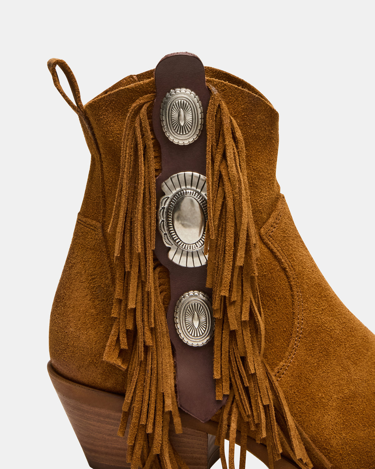 LARAMIE Chestnut Suede Fringe Western Pointed-Toe Women's Ankle Boot | Steve Madden