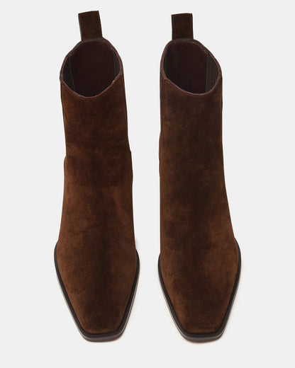 DARSEN Brown Suede Square-Toe Block Heel Women's Ankle Boot | Steve Madden