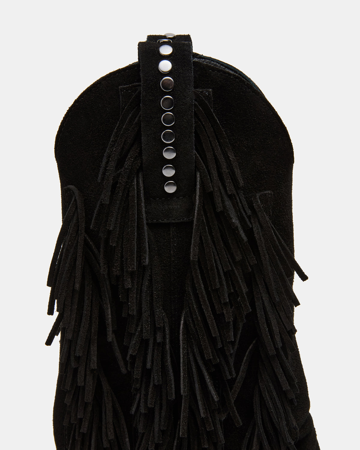 LANDMARK Black Suede Cuffed Fringe Western Women's Ankle Boot | Steve Madden
