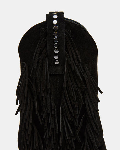 LANDMARK Black Suede Cuffed Fringe Western Women's Ankle Boot | Steve Madden