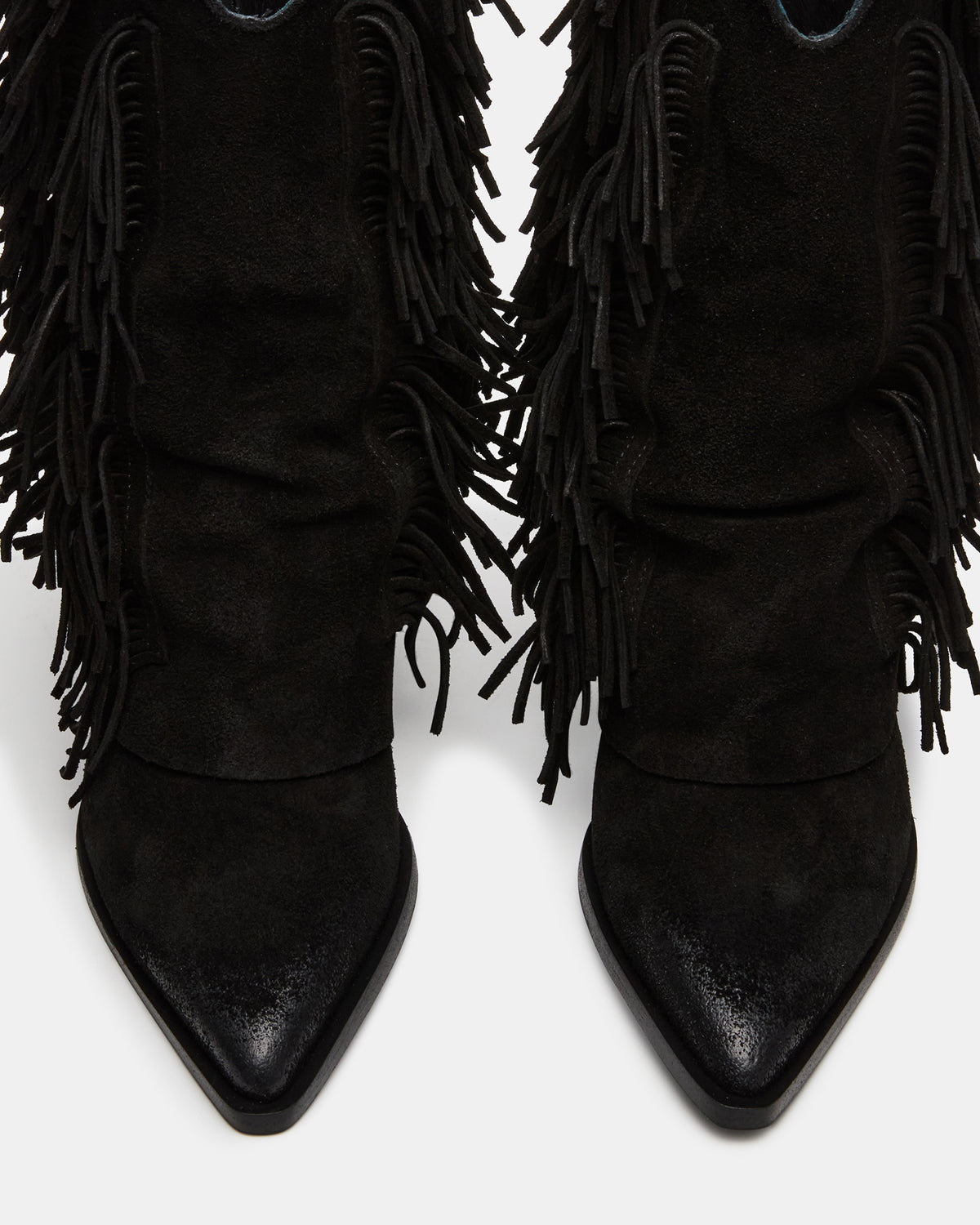 LANDMARK Black Suede Cuffed Fringe Western Women's Ankle Boot | Steve Madden