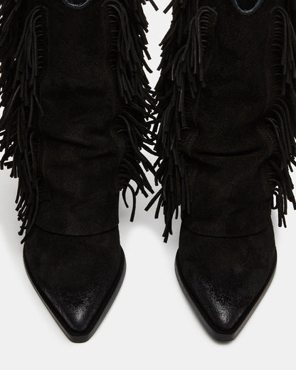 LANDMARK Black Suede Cuffed Fringe Western Women's Ankle Boot | Steve Madden