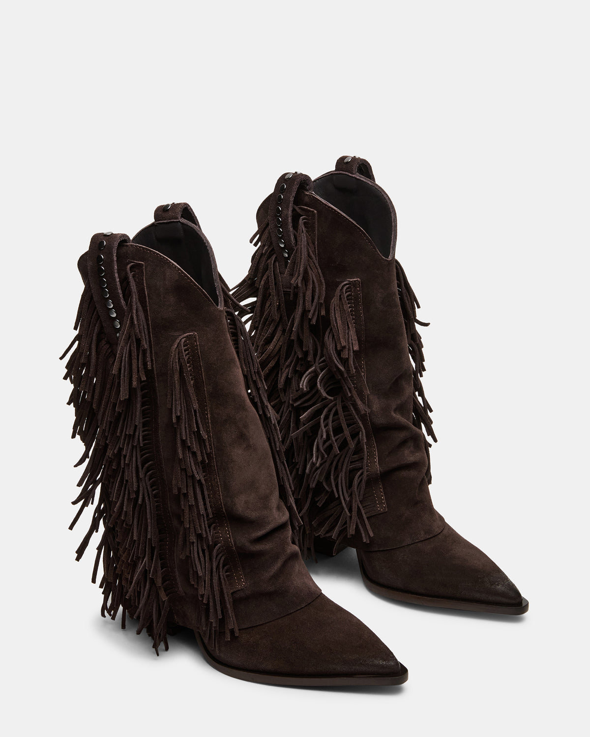 LANDMARK Brown Suede Cuffed Fringe Western Women's Ankle Boot | Steve Madden