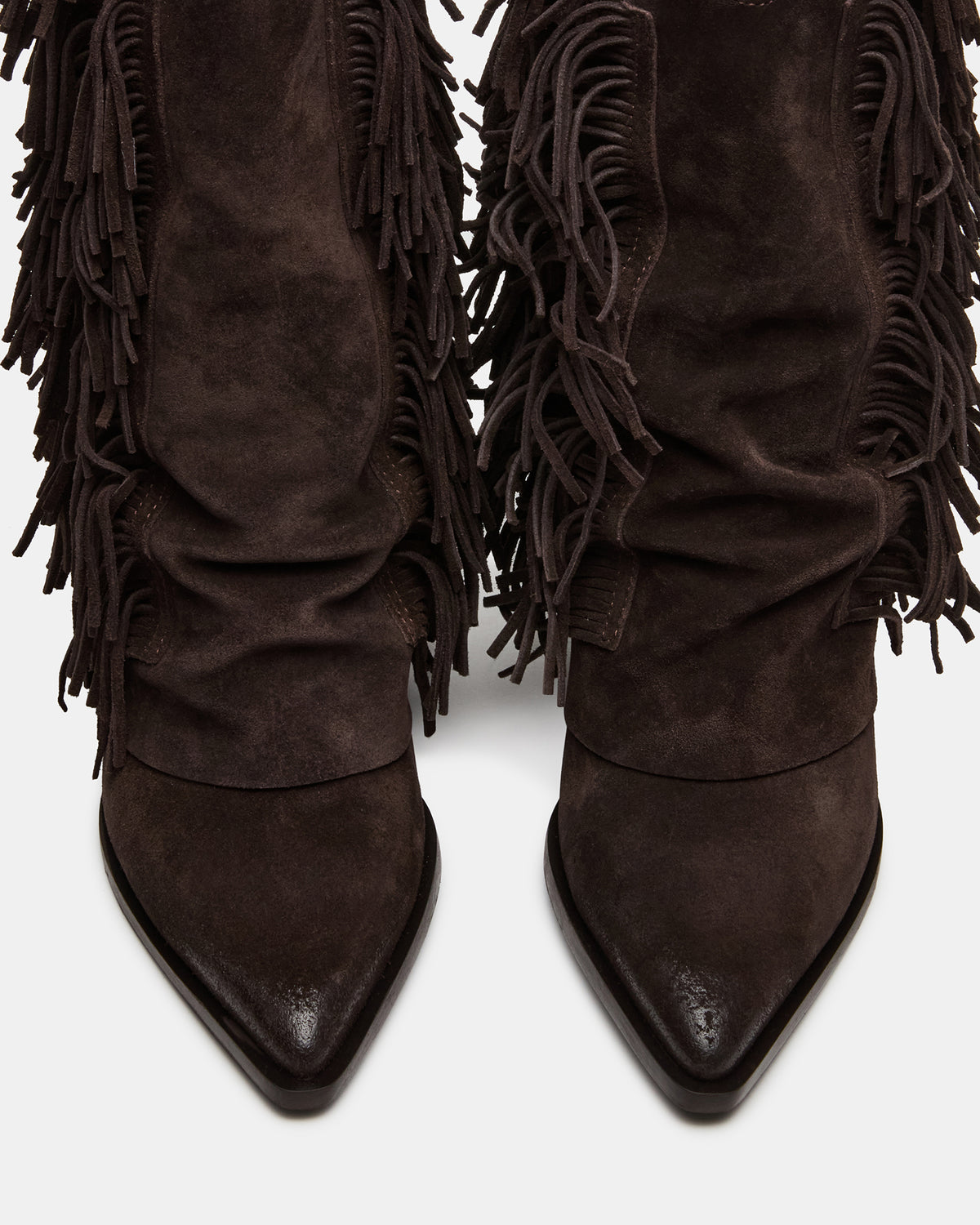 LANDMARK Brown Suede Cuffed Fringe Western Women's Ankle Boot | Steve Madden
