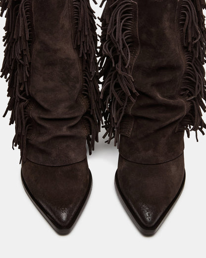 LANDMARK Brown Suede Cuffed Fringe Western Women's Ankle Boot | Steve Madden