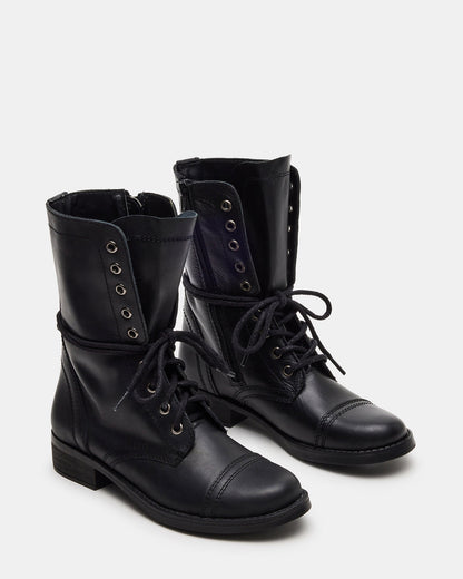 TROOPA3.0 Black Leather Women's Moto Combat Ankle Boot | Steve Madden