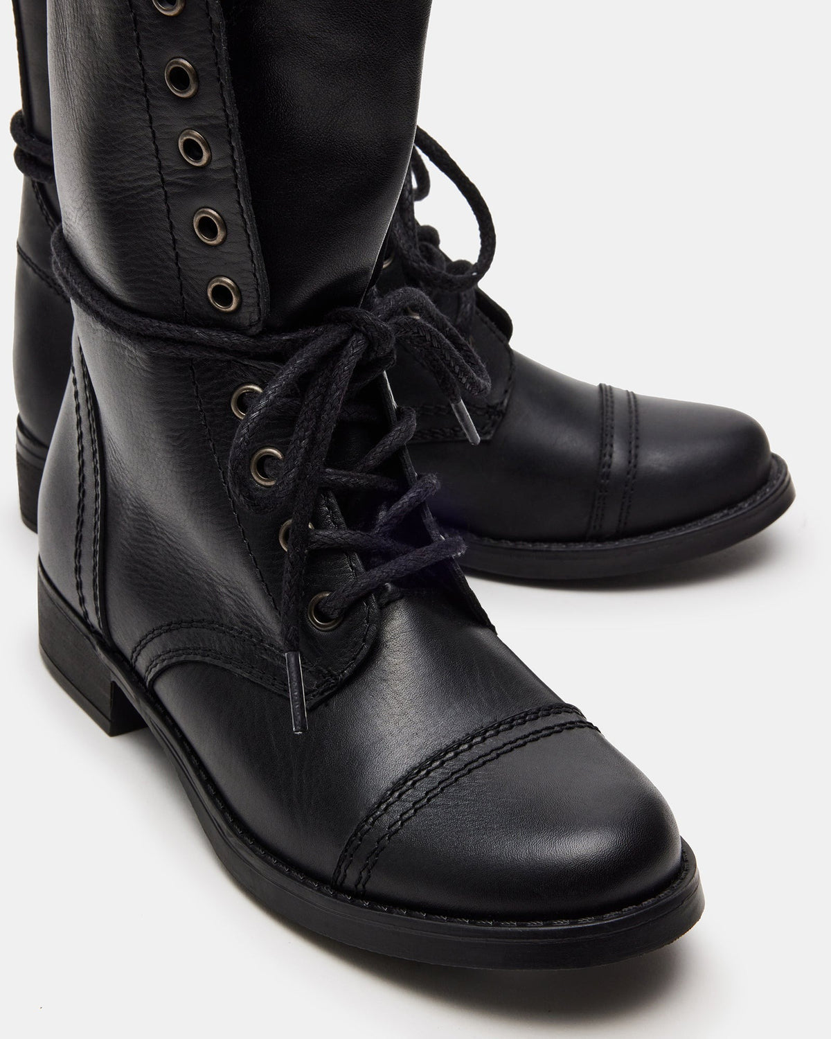 TROOPA3.0 Black Leather Women's Moto Combat Ankle Boot | Steve Madden