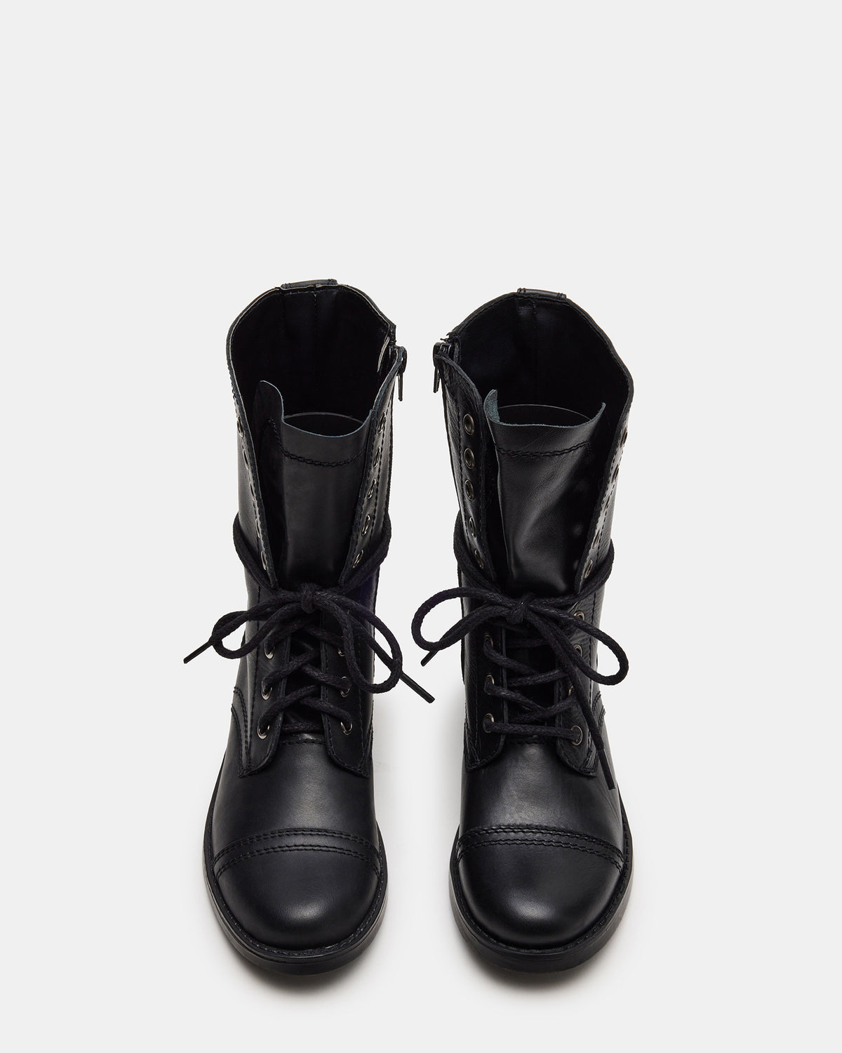 TROOPA3.0 Black Leather Women's Moto Combat Ankle Boot | Steve Madden