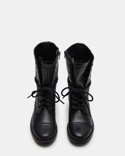 TROOPA3.0 Black Leather Women's Moto Combat Ankle Boot | Steve Madden