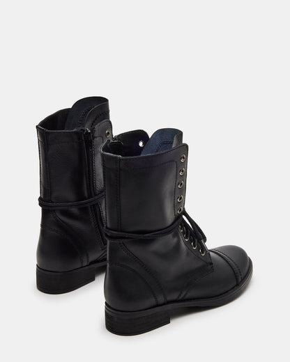 TROOPA3.0 Black Leather Women's Moto Combat Ankle Boot | Steve Madden