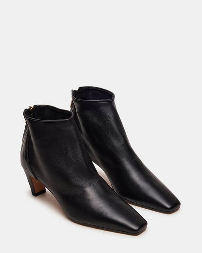 JUNO Black Leather Square-Toe Women's Ankle Boot | Steve Madden