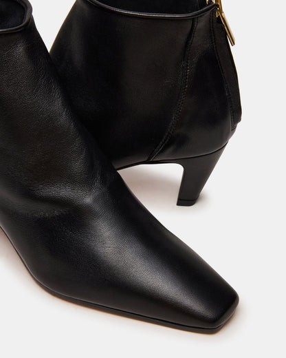 JUNO Black Leather Square-Toe Women's Ankle Boot | Steve Madden