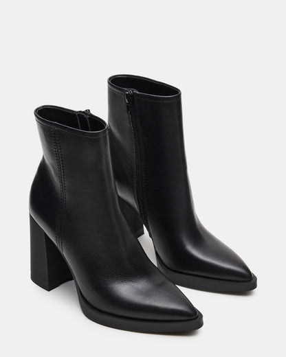 HARDEN Black Leather Women's Pointed-Toe Ankle Boot | Steve Madden